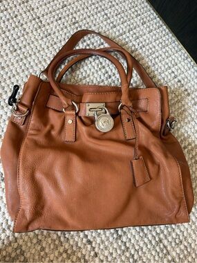 Michael Kors Cognac Leather Shoulder Satchel with Silver Hardware